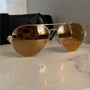Philipp Plein “Skully” Gold Aviator Sunglasses